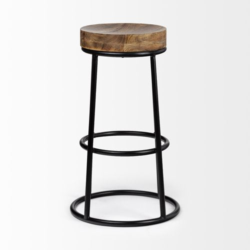 Farmhouse Wood Armless Counter Stool with Solid Seat for Dining Room