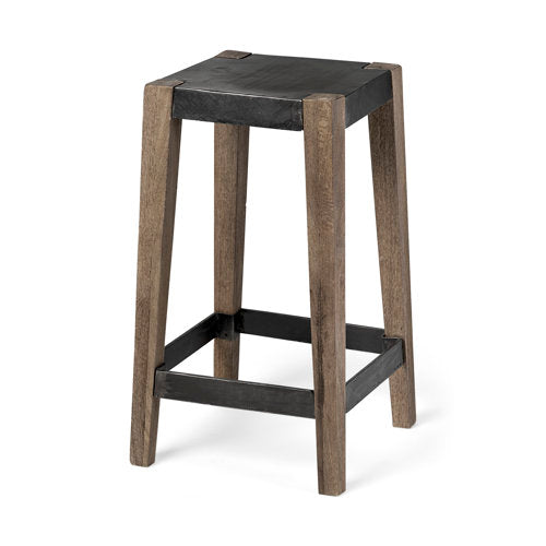 Industrial Wood & Metal Armless Bar & Counter Stool for Dining Room
