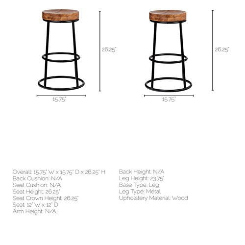Farmhouse Wood Armless Counter Stool with Solid Seat for Dining Room