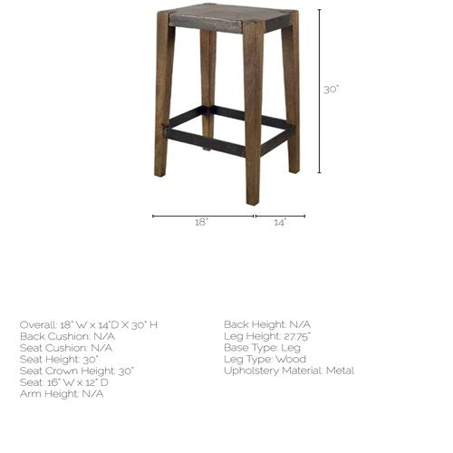 Tabouret de bar/comptoir industriel en bois et métal sans accoudoirs pour salle à manger