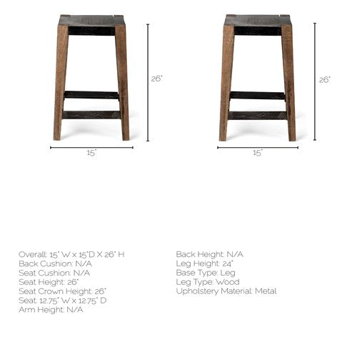 Tabouret de bar/comptoir industriel en bois et métal sans accoudoirs pour salle à manger