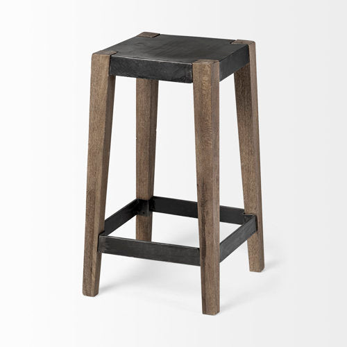 Industrial Wood & Metal Armless Bar & Counter Stool for Dining Room