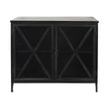 Meuble d'appoint de style rustique en métal noir et verre pour salle à manger et salon