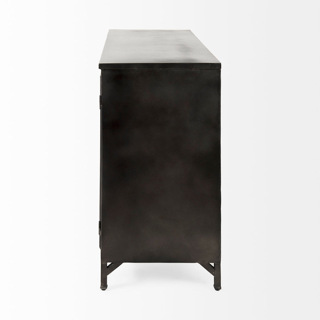 Meuble d'appoint de style rustique en métal noir et verre pour salle à manger et salon
