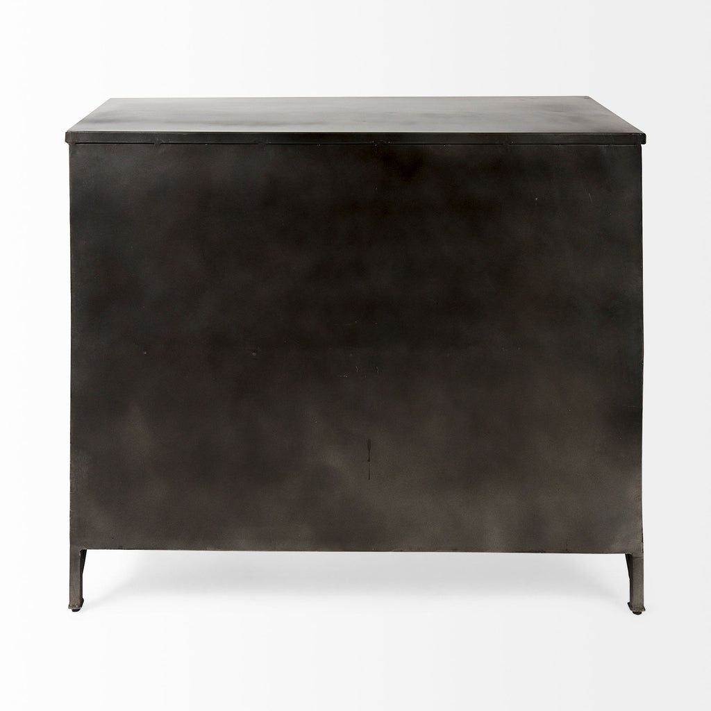 Meuble d'appoint de style rustique en métal noir et verre pour salle à manger et salon
