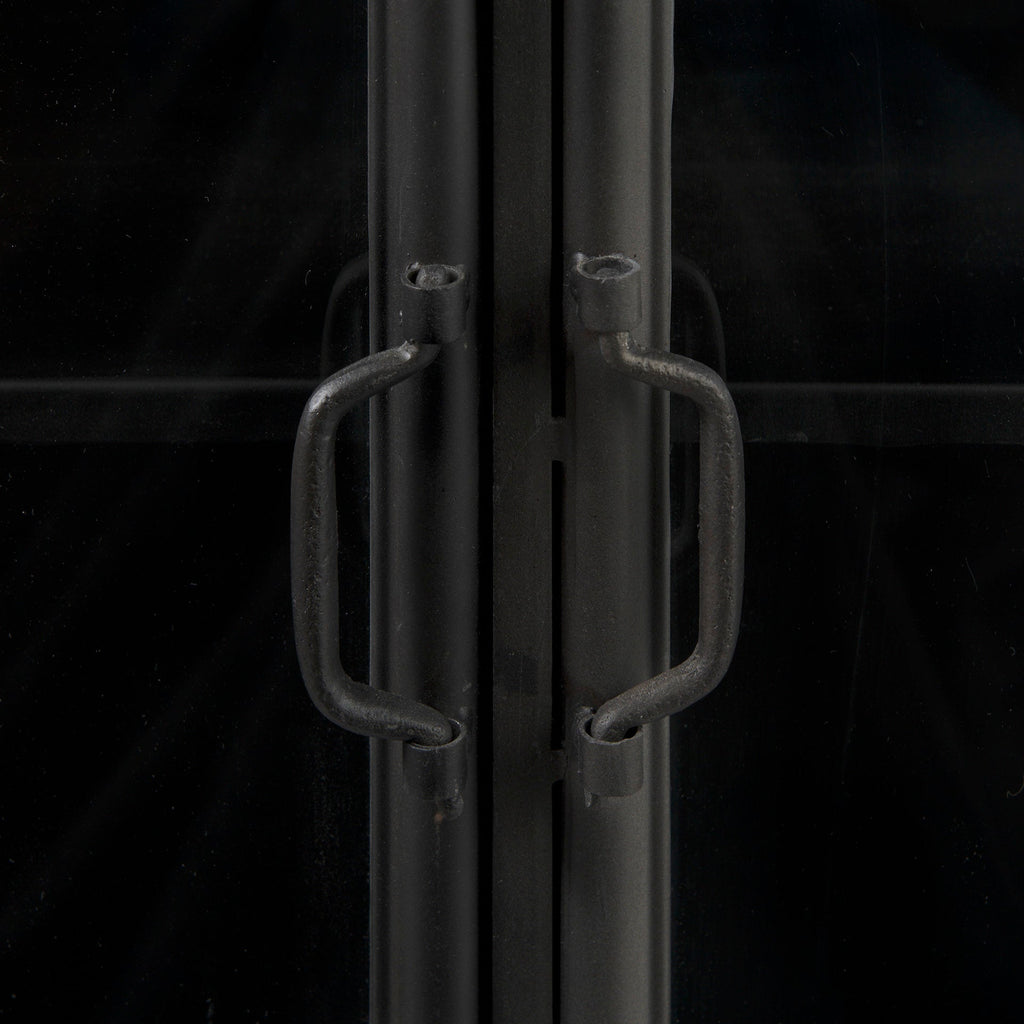 Meuble d'appoint de style rustique en métal noir et verre pour salle à manger et salon