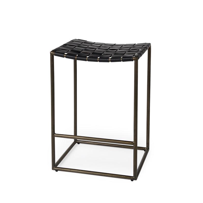 Tabouret de comptoir industriel sans accoudoirs en cuir et métal avec coussin pour salle à manger