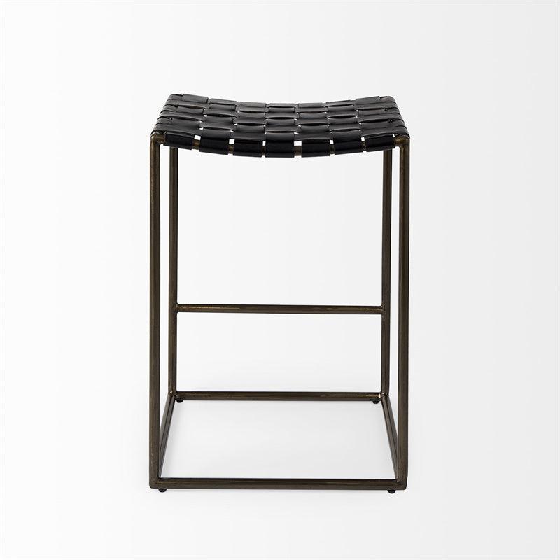 Tabouret de comptoir industriel sans accoudoirs en cuir et métal avec coussin pour salle à manger