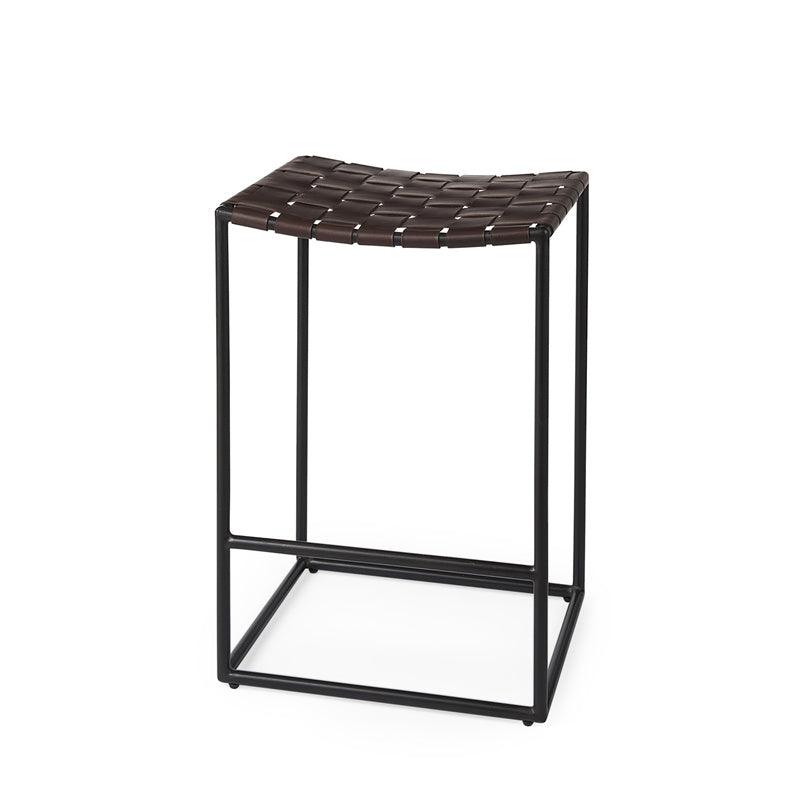 Tabouret de comptoir industriel sans accoudoirs en cuir et métal avec coussin pour salle à manger