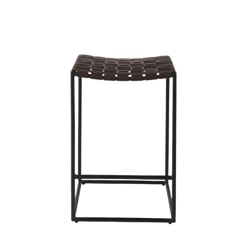Industrial Leather & Metal Armless Counter Stool with Cushion for Dining Room