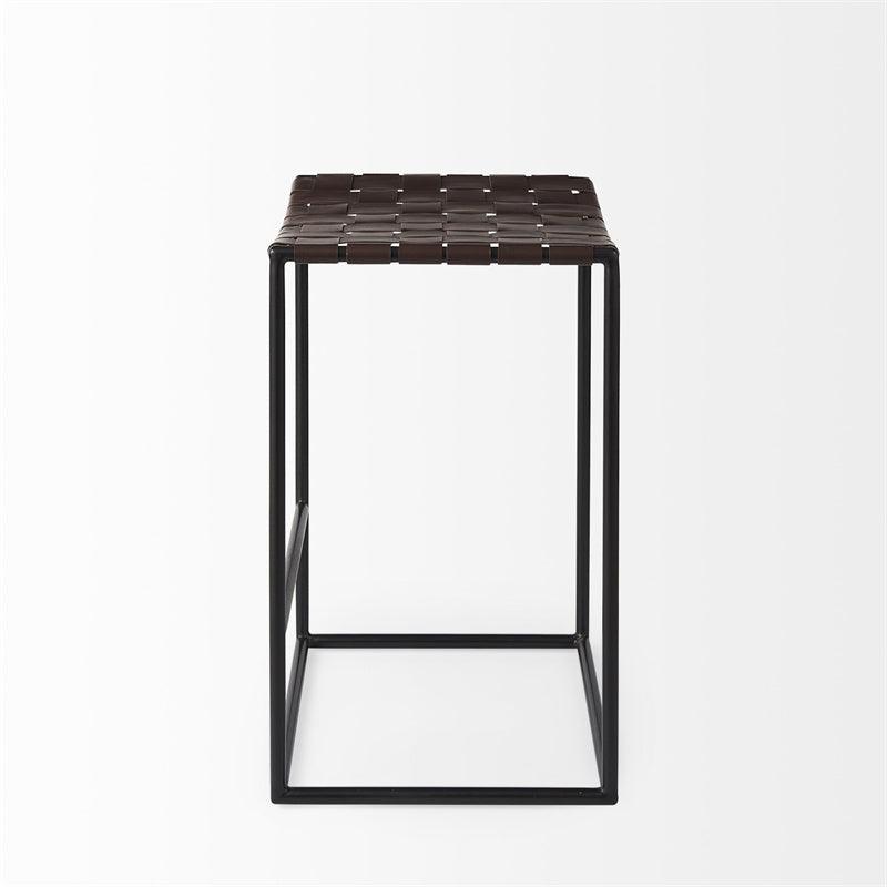 Industrial Leather & Metal Armless Counter Stool with Cushion for Dining Room