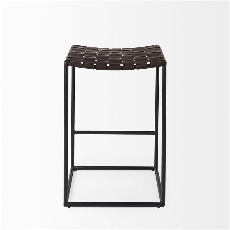 Industrial Leather & Metal Armless Counter Stool with Cushion for Dining Room