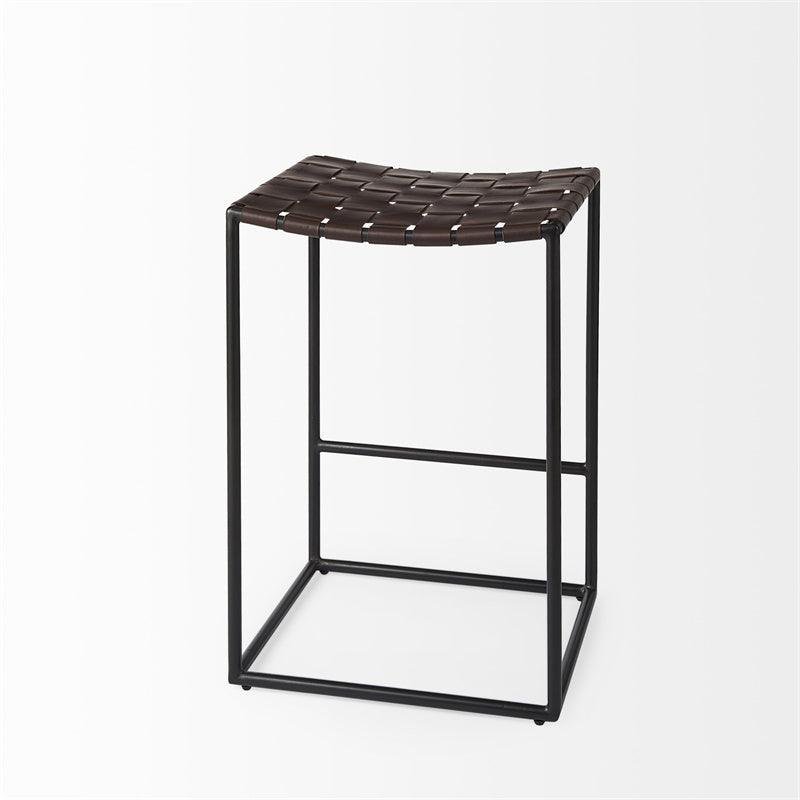 Tabouret de comptoir industriel sans accoudoirs en cuir et métal avec coussin pour salle à manger