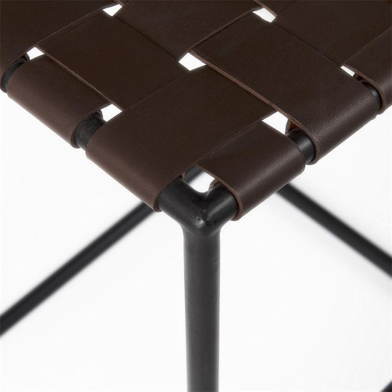 Tabouret de comptoir industriel sans accoudoirs en cuir et métal avec coussin pour salle à manger