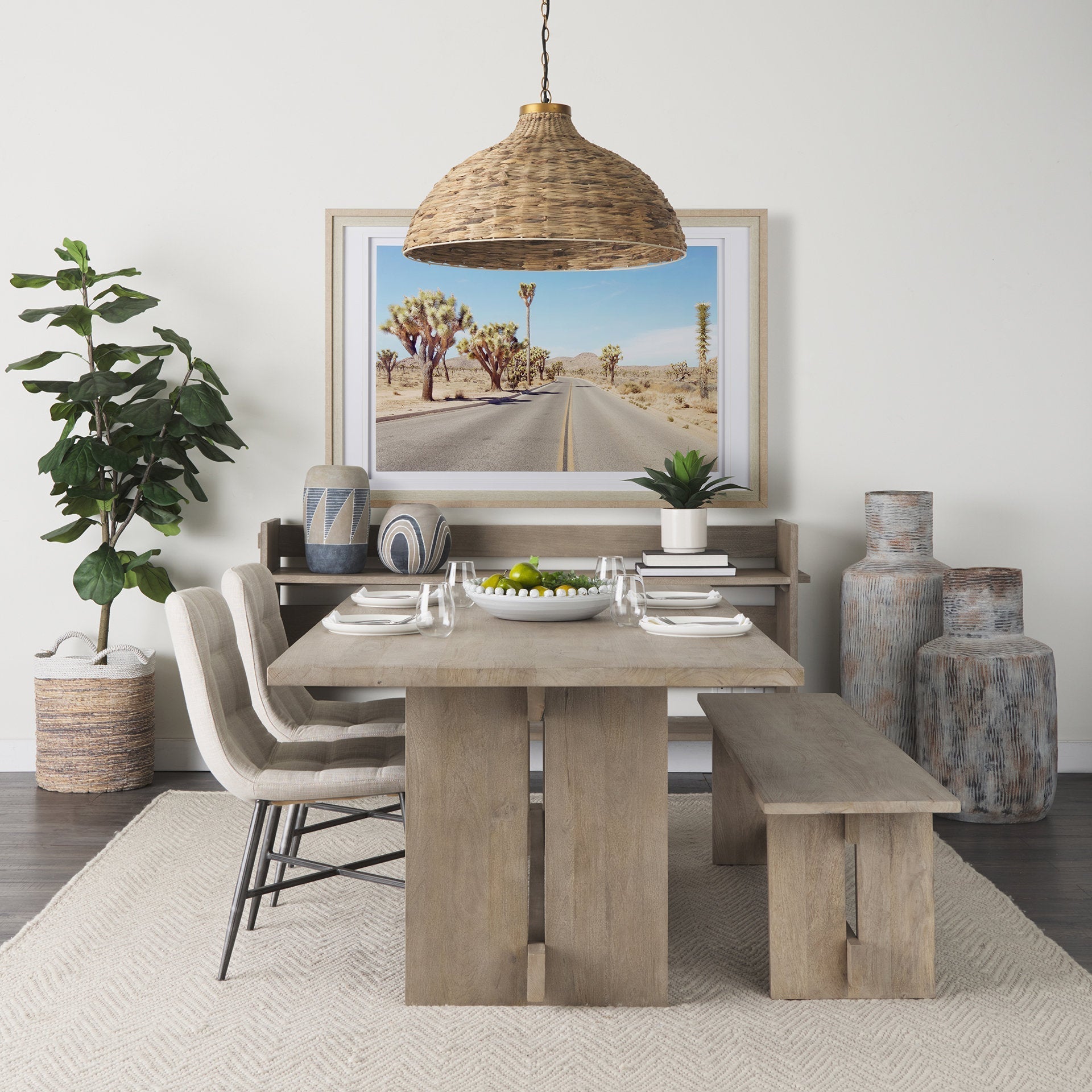 Contemporary Wood & Metal Dining Table with Sleek Base for Dining Room