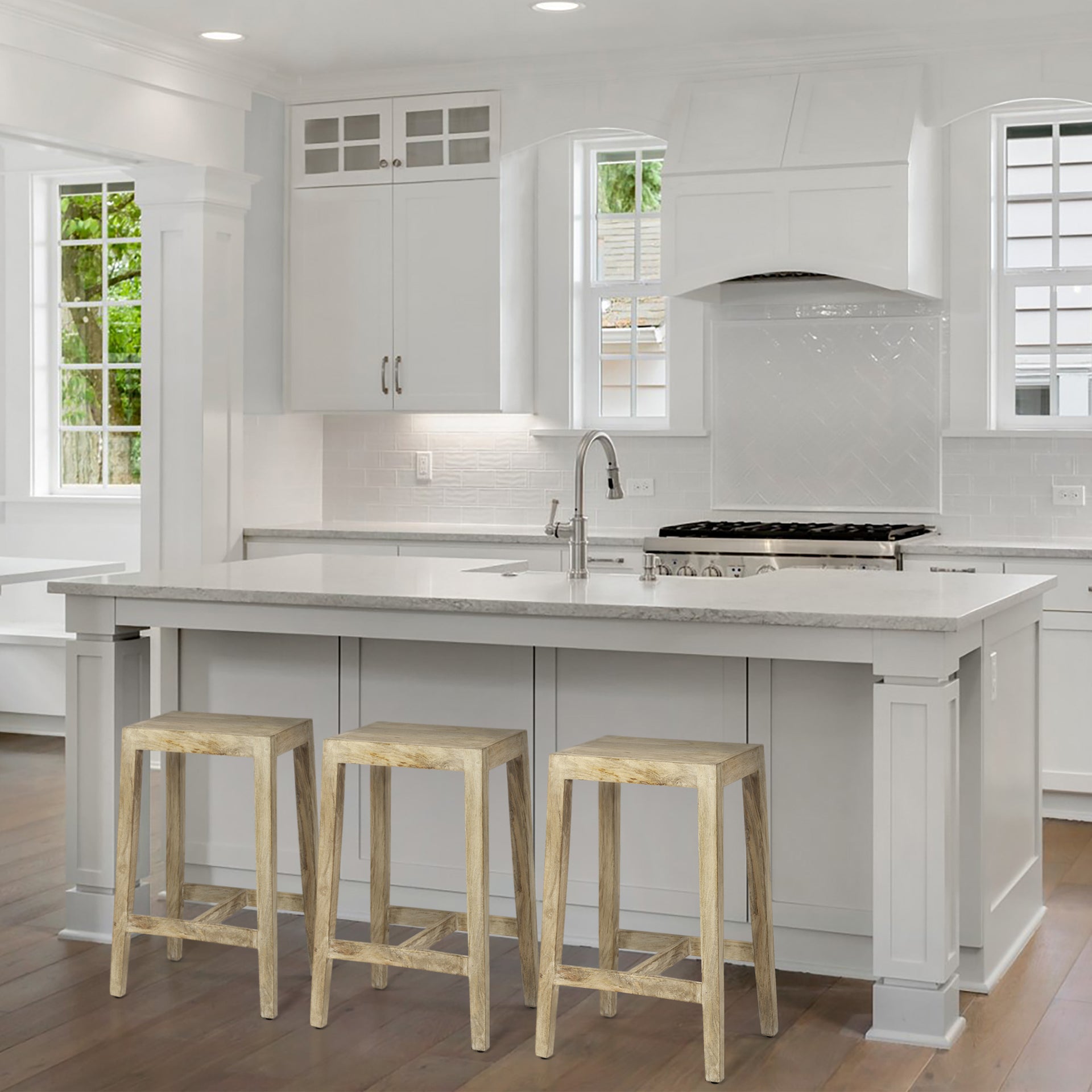 Farmhouse Wood & Metal Armless Counter Stool for Dining Room