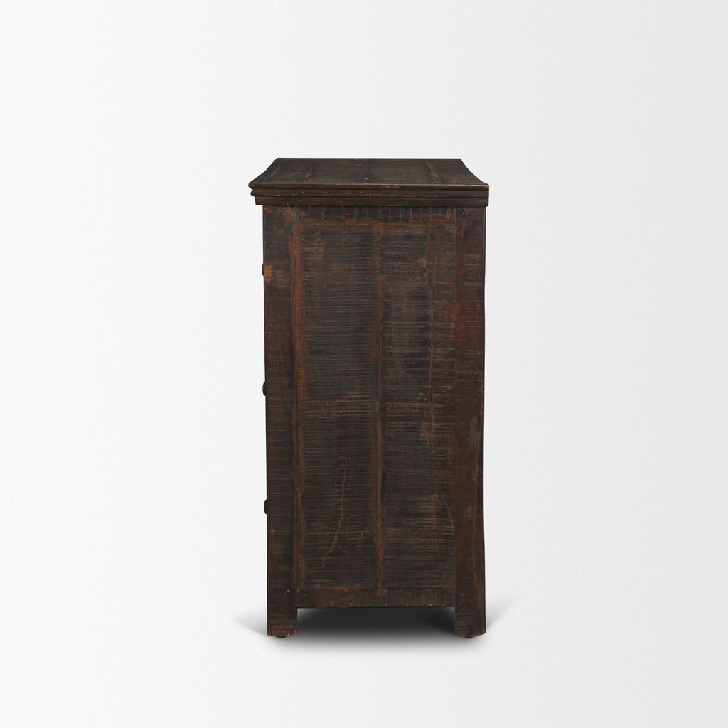 Meuble TV/commode industriel en bois recyclé et métal à 3 tiroirs pour salon
