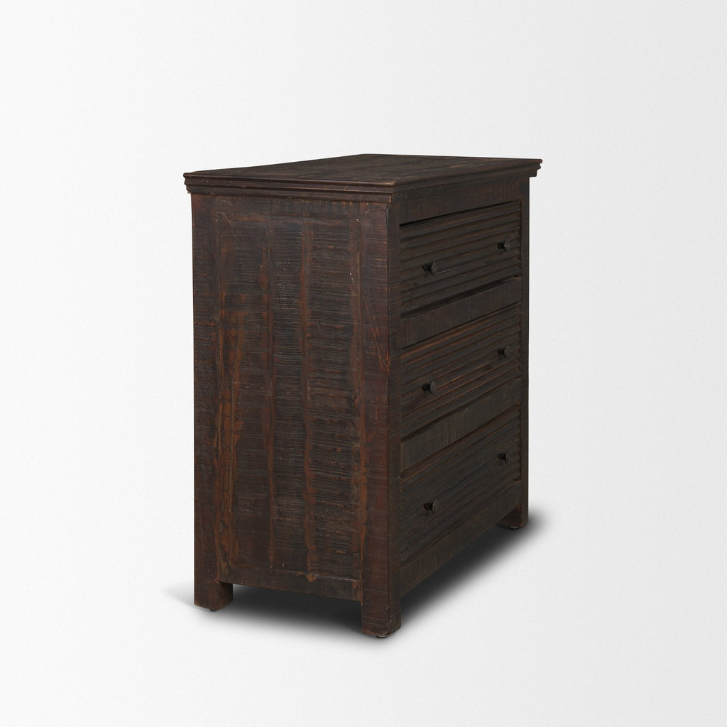 Meuble TV/commode industriel en bois recyclé et métal à 3 tiroirs pour salon