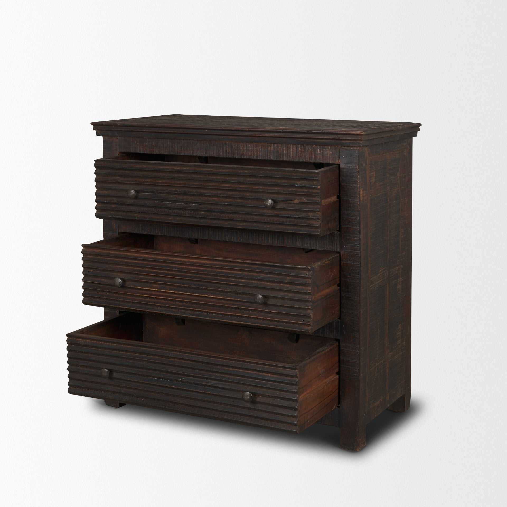 Meuble TV/commode industriel en bois recyclé et métal à 3 tiroirs pour salon