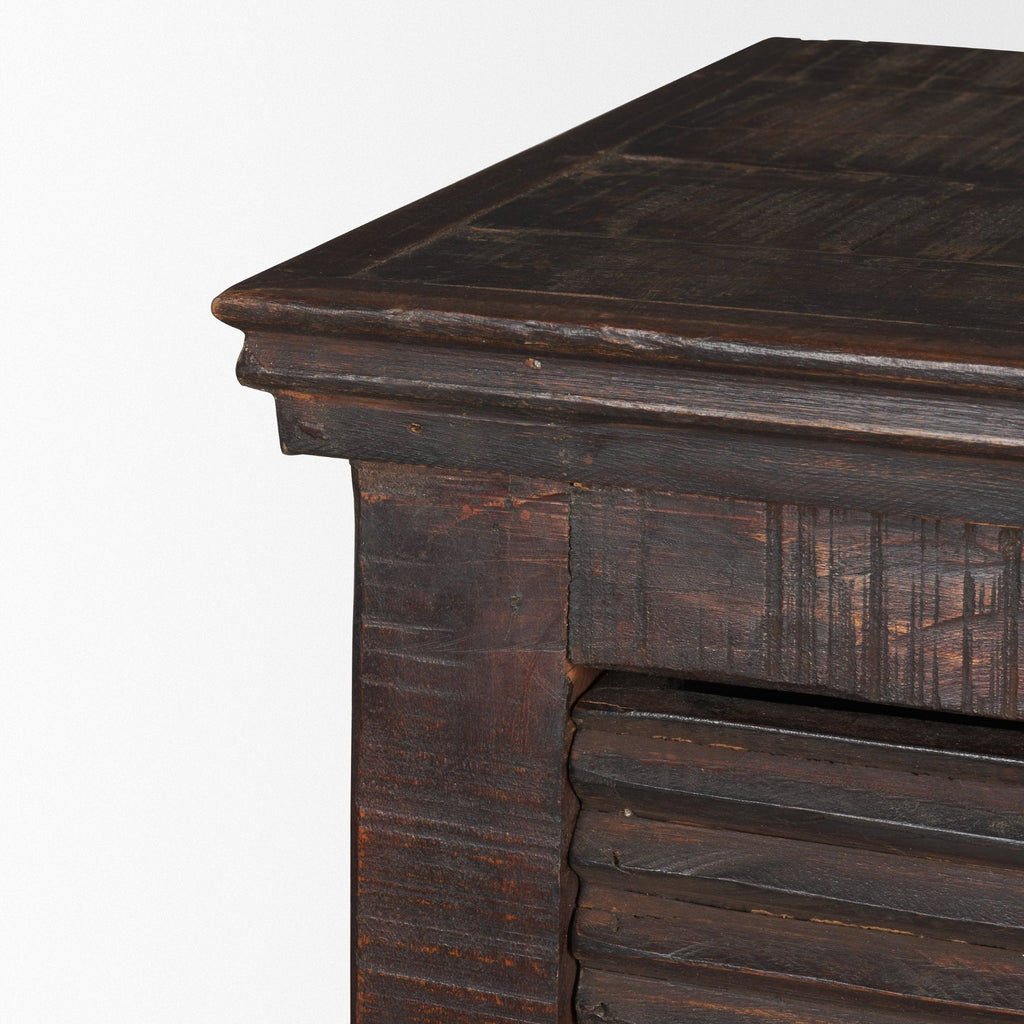 Meuble TV/commode industriel en bois recyclé et métal à 3 tiroirs pour salon