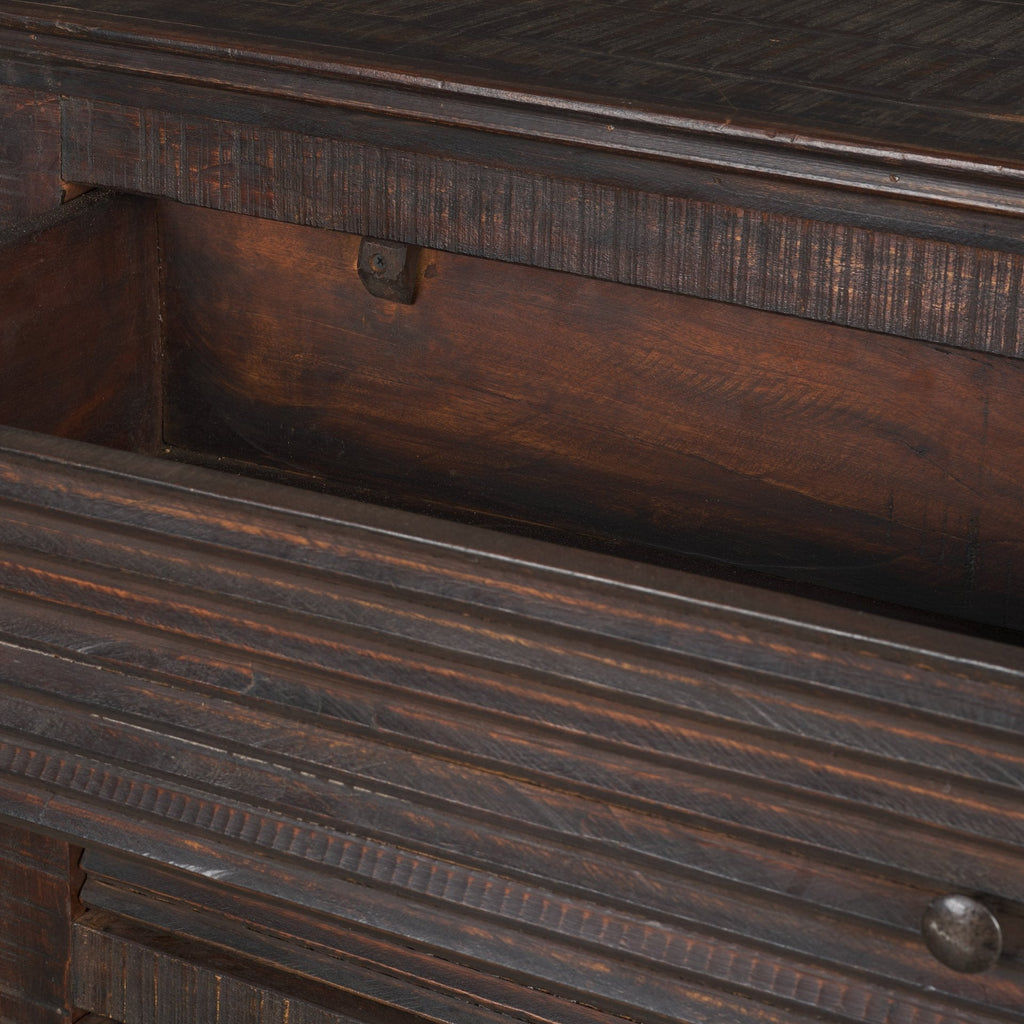 Meuble TV/commode industriel en bois recyclé et métal à 3 tiroirs pour salon