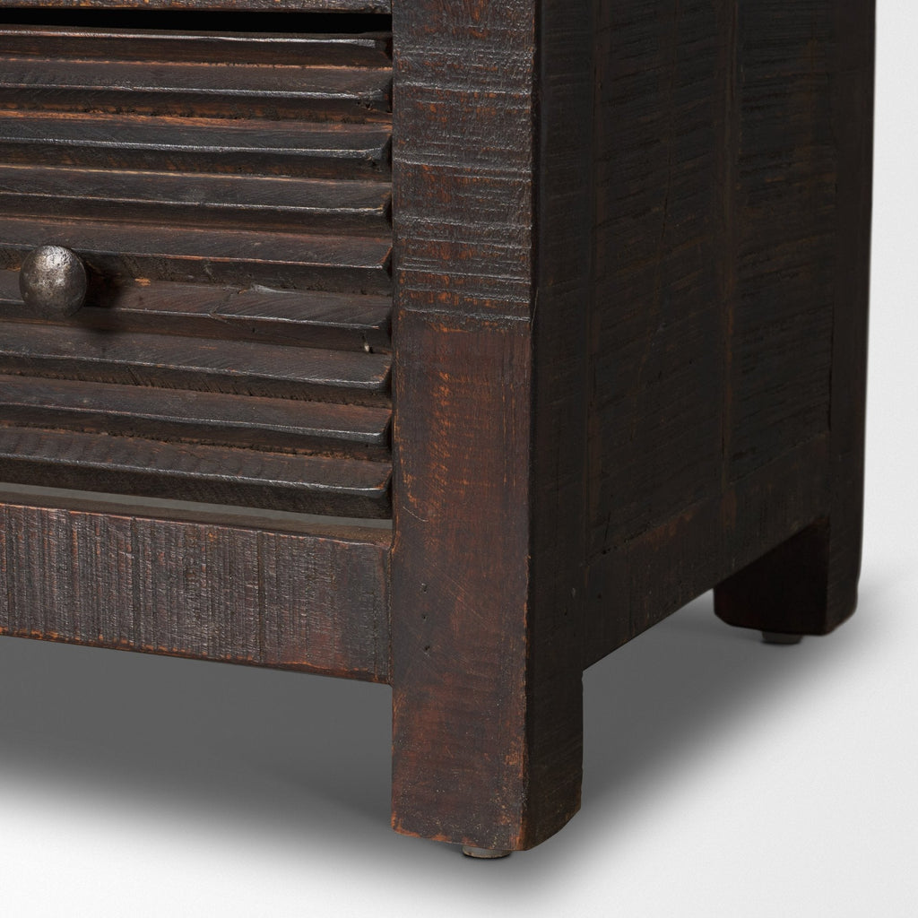 Meuble TV/commode industriel en bois recyclé et métal à 3 tiroirs pour salon