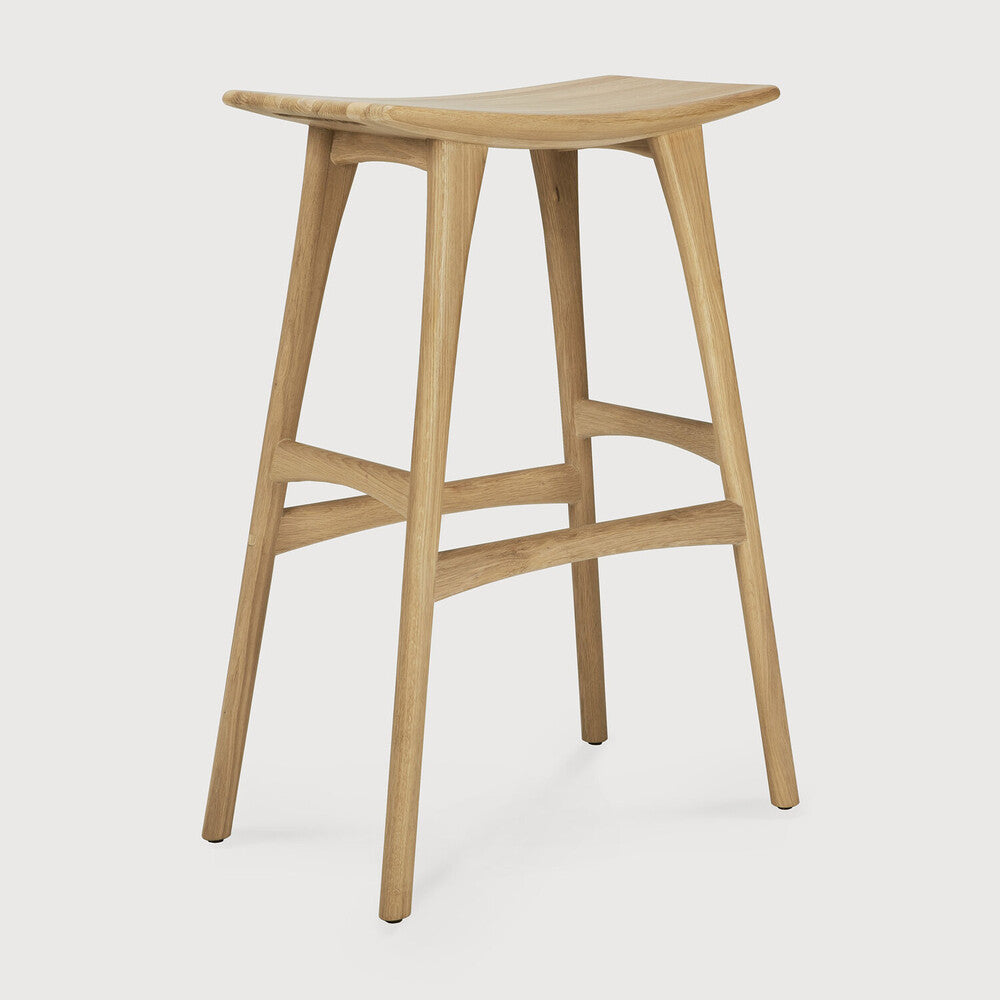 Scandinavian Oak Wood Armless Stool with Varnished Finish for Dining Room