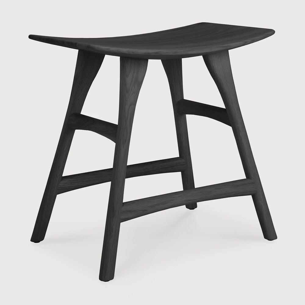 Scandinavian Oak Wood Armless Stool with Varnished Finish for Dining Room