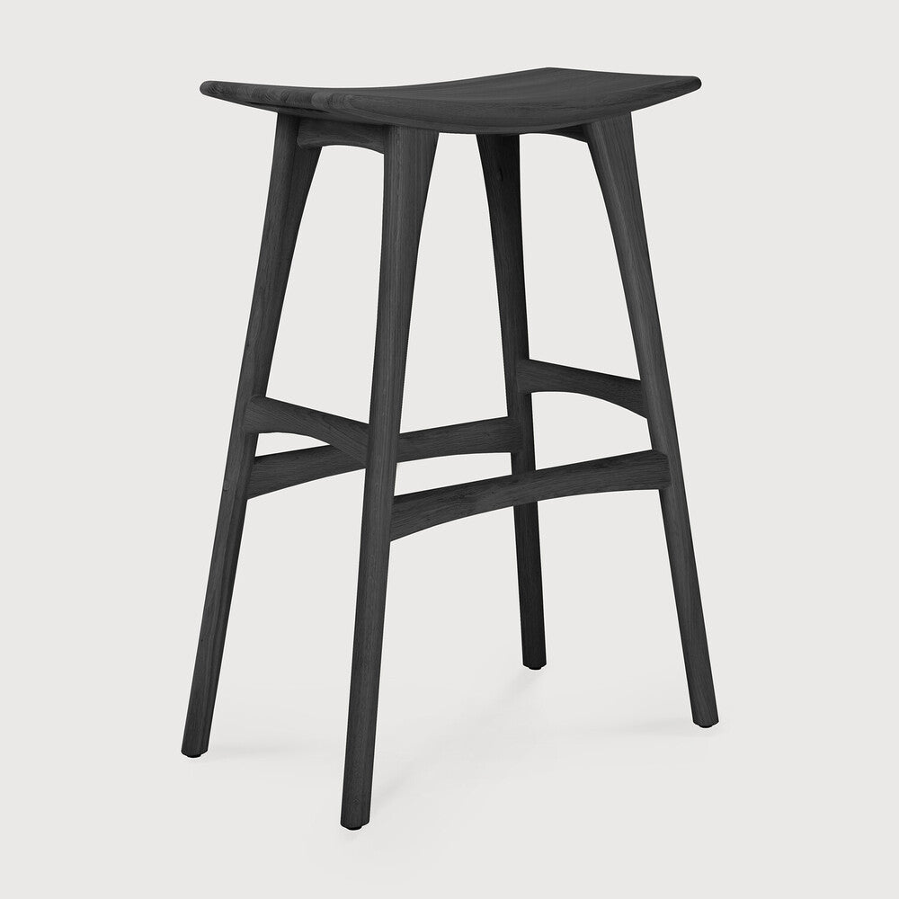 Scandinavian Oak Wood Armless Stool with Varnished Finish for Dining Room