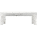 Table basse contemporaine aspect marbre blanc avec base en métal pour salon