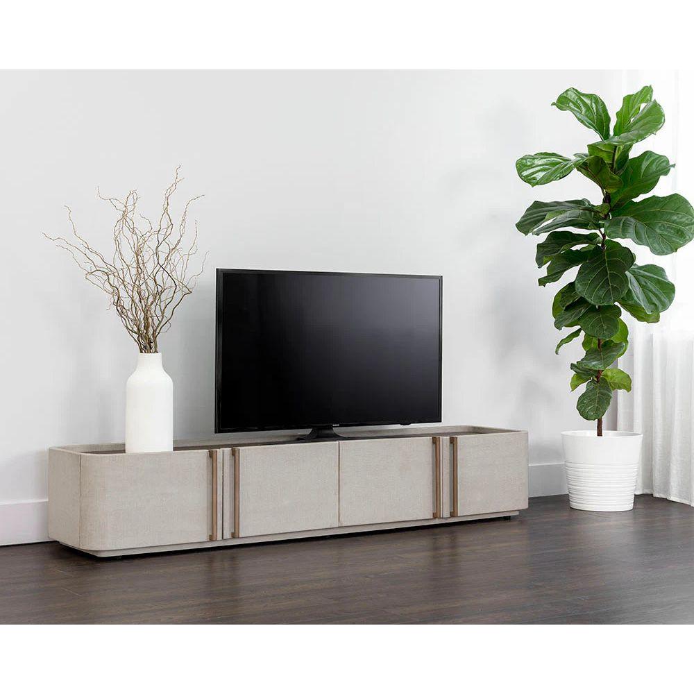 Modern Wood & Metal Media Console with Multi-Storage for Living Room