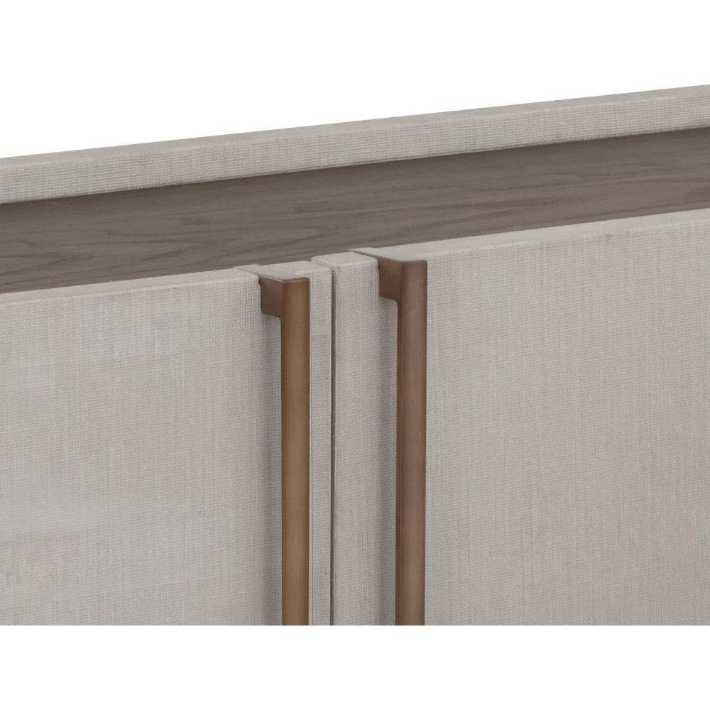 Meuble TV/console multimédia moderne en bois et métal avec rangements multiples pour le salon