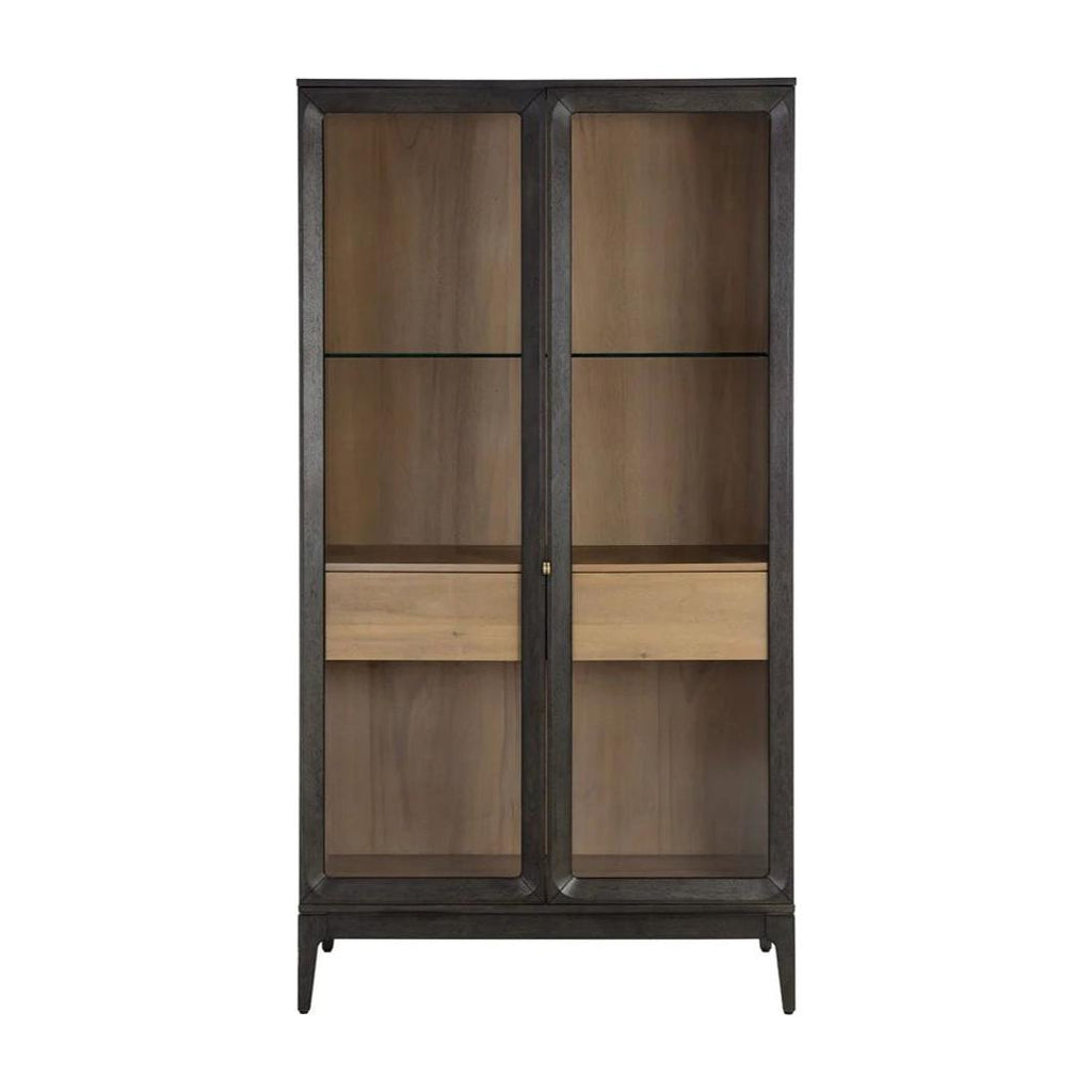 Vitrine moderne en bois et métal avec étagère en verre pour salon