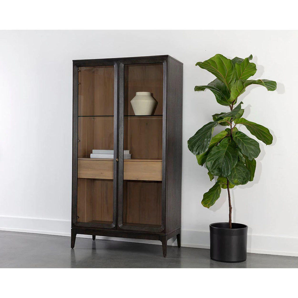 Vitrine moderne en bois et métal avec étagère en verre pour salon
