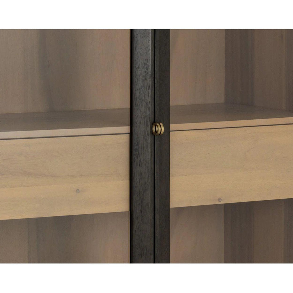 Vitrine moderne en bois et métal avec étagère en verre pour salon