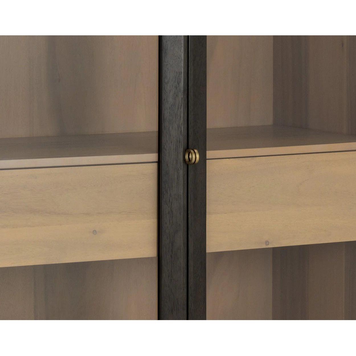 Vitrine moderne en bois et métal avec étagère en verre pour salon