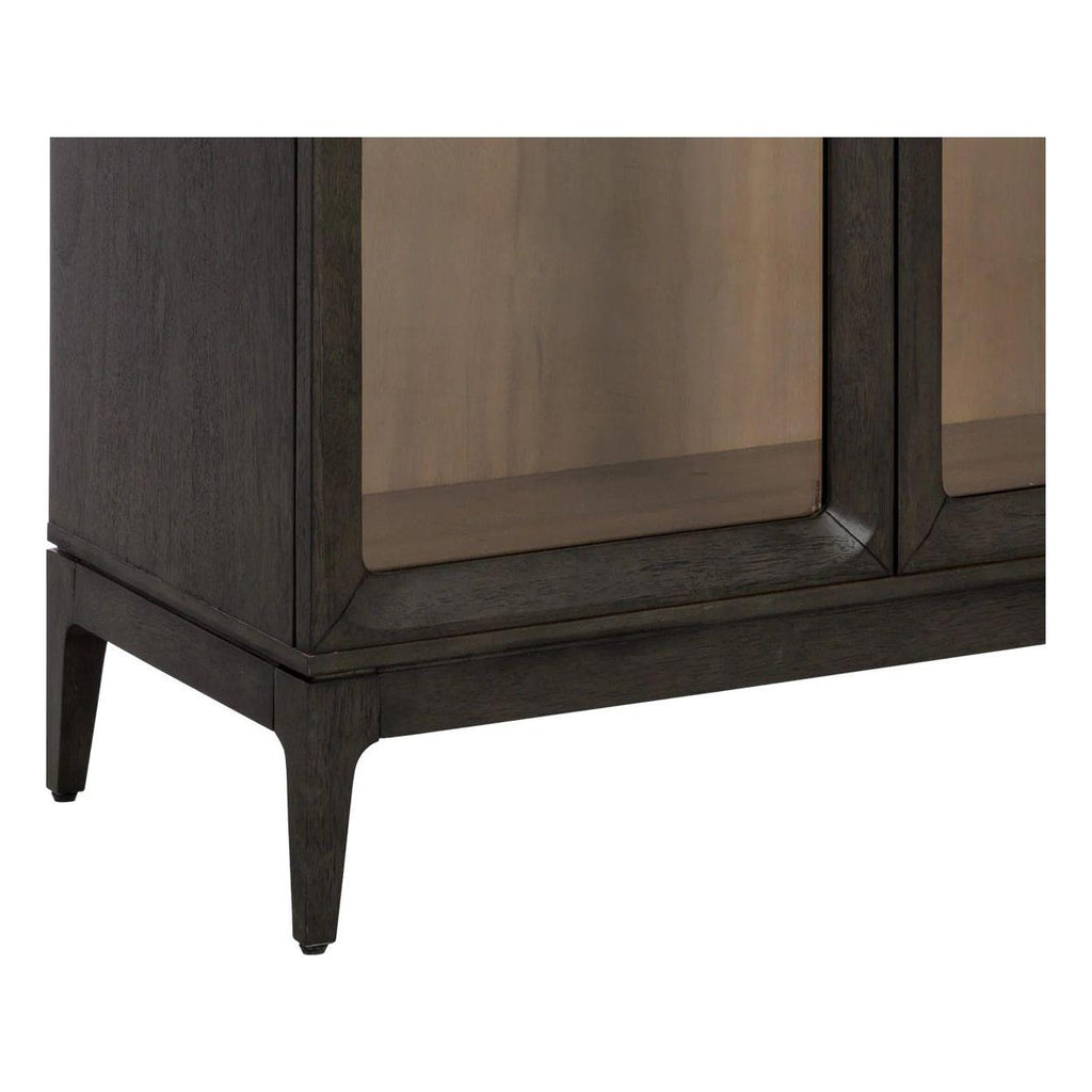 Vitrine moderne en bois et métal avec étagère en verre pour salon
