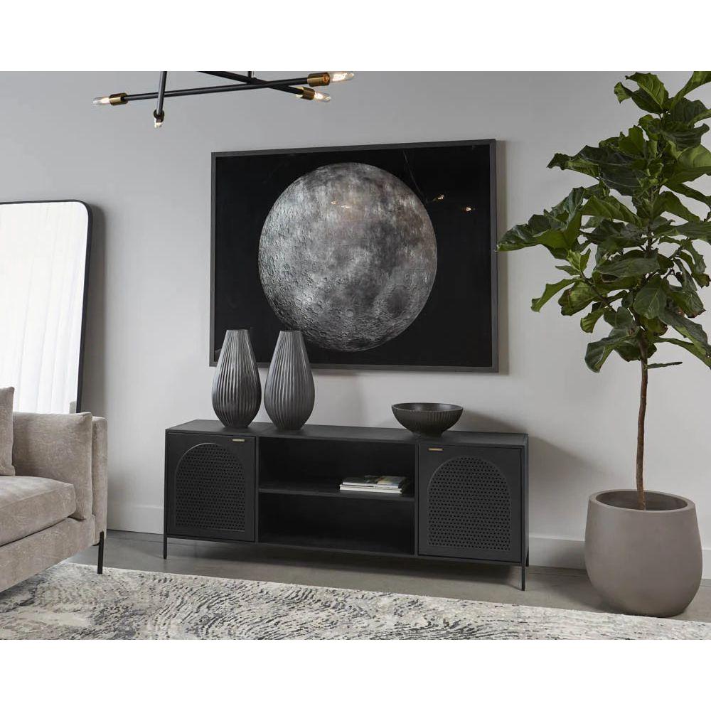 Contemporary Metal Media Console with Cord Management for Living Room