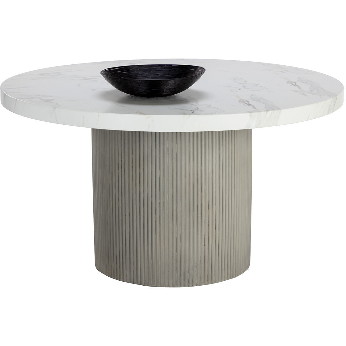 Contemporary Light Grey Marble-Look Dining Table with Metal Base for Dining Room
