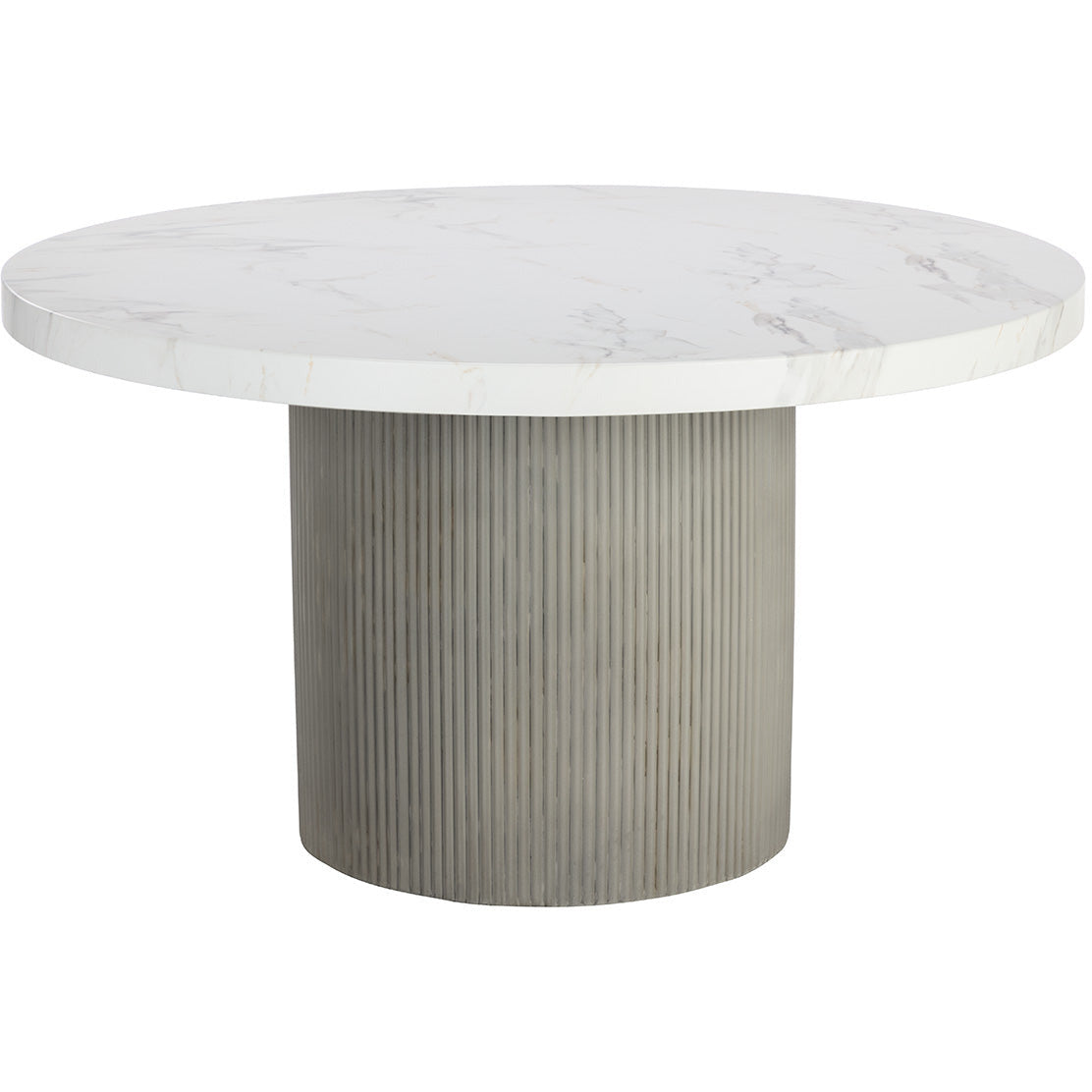 Contemporary Light Grey Marble-Look Dining Table with Metal Base for Dining Room