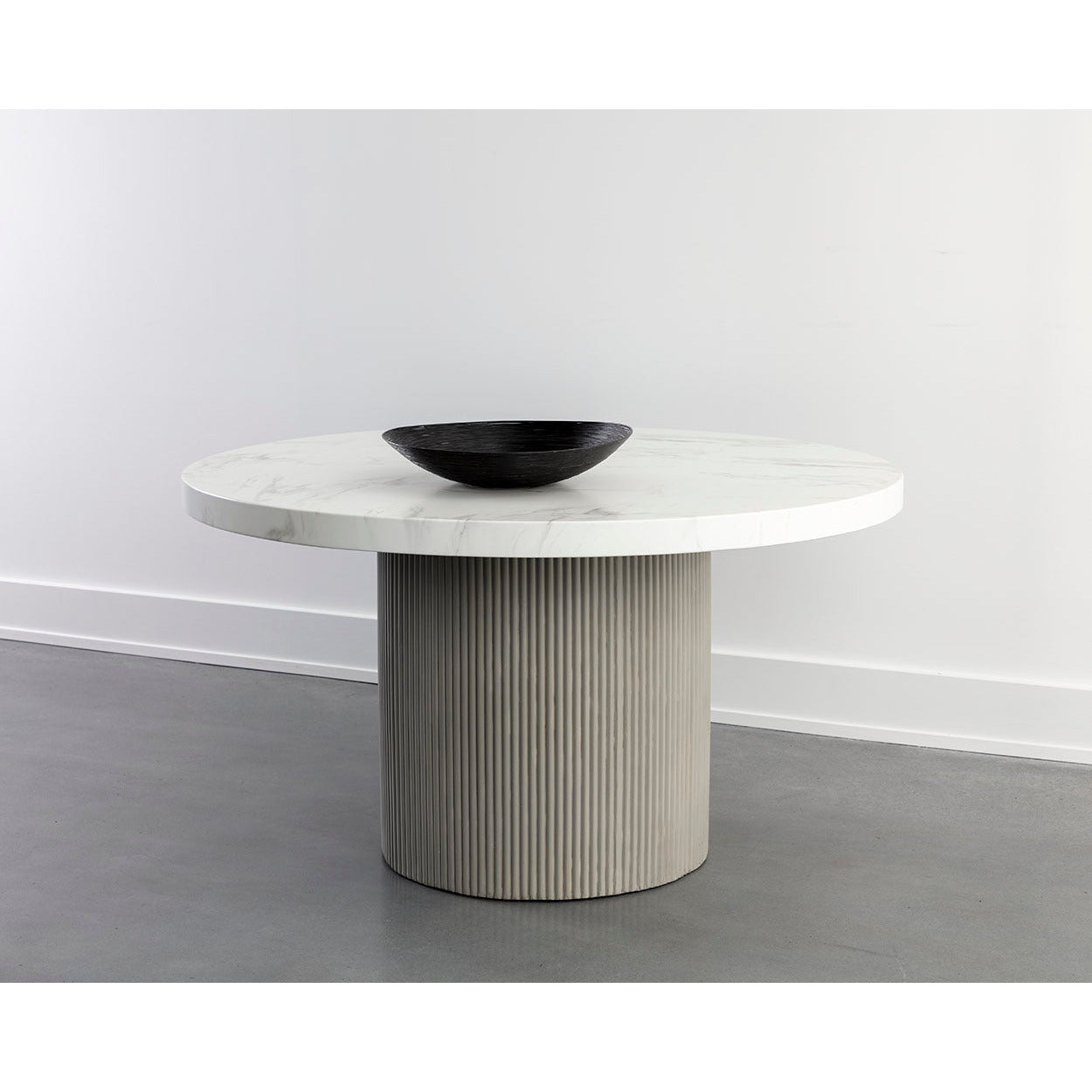 Contemporary Light Grey Marble-Look Dining Table with Metal Base for Dining Room
