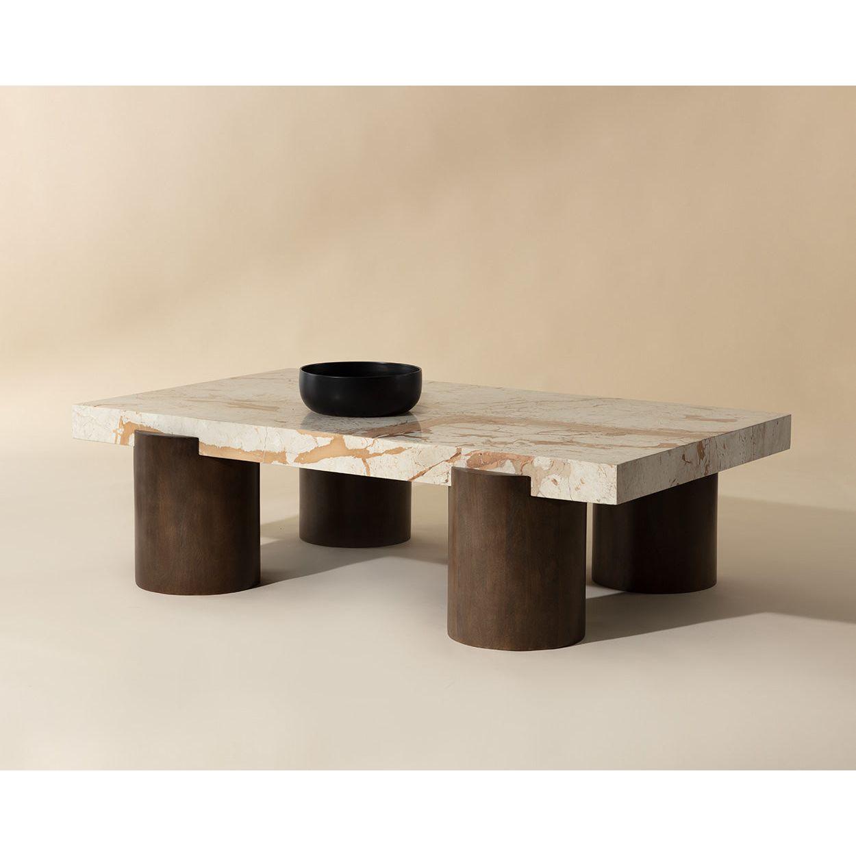 Modern Marble-Look & Metal Coffee Table with Round Top for Living Room