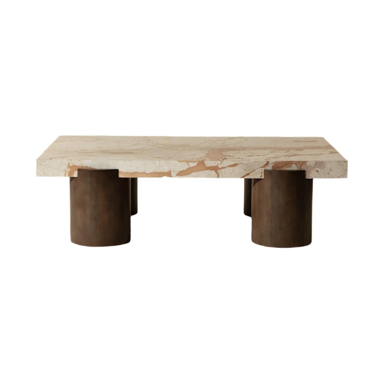 Modern Marble-Look & Metal Coffee Table with Round Top for Living Room