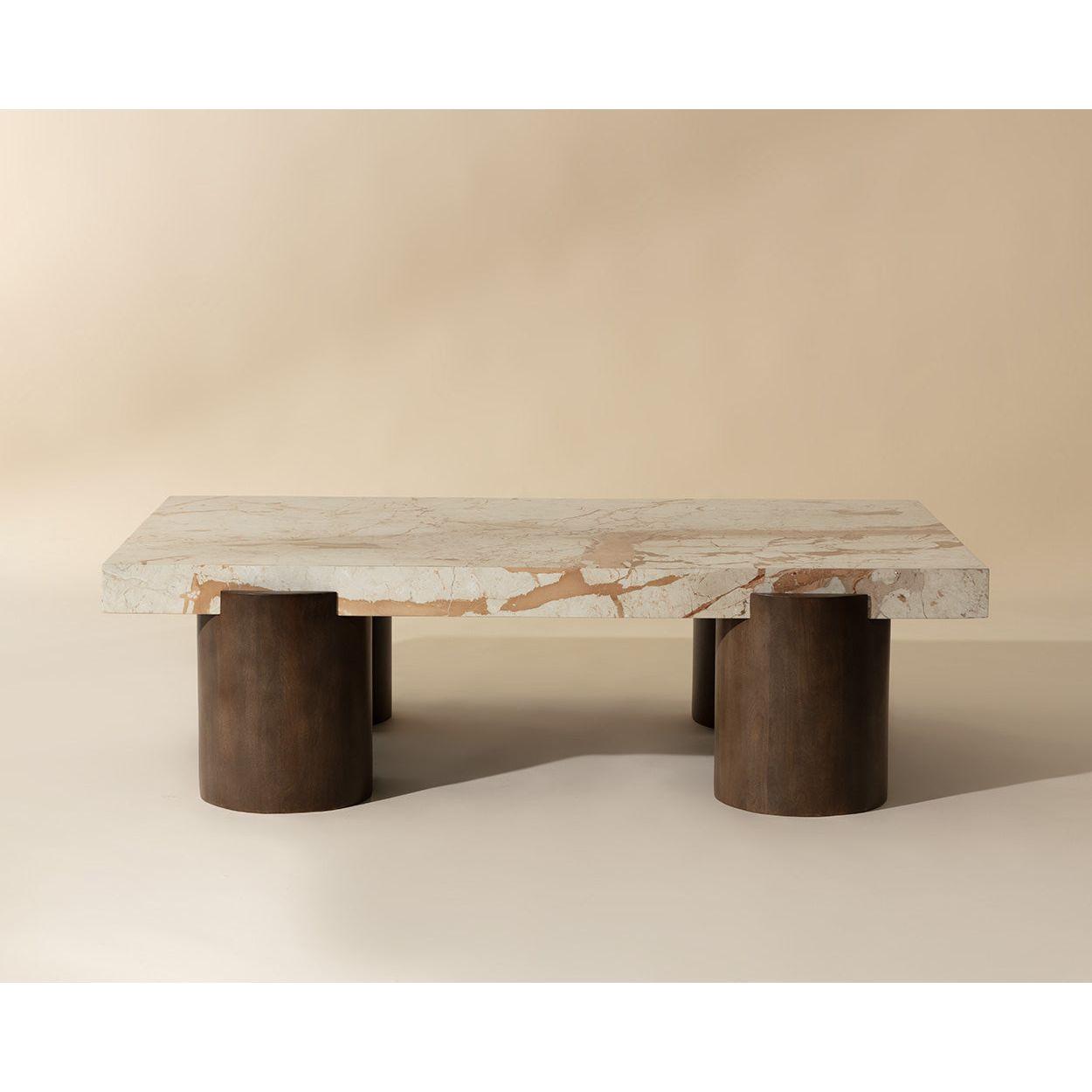 Modern Marble-Look & Metal Coffee Table with Round Top for Living Room
