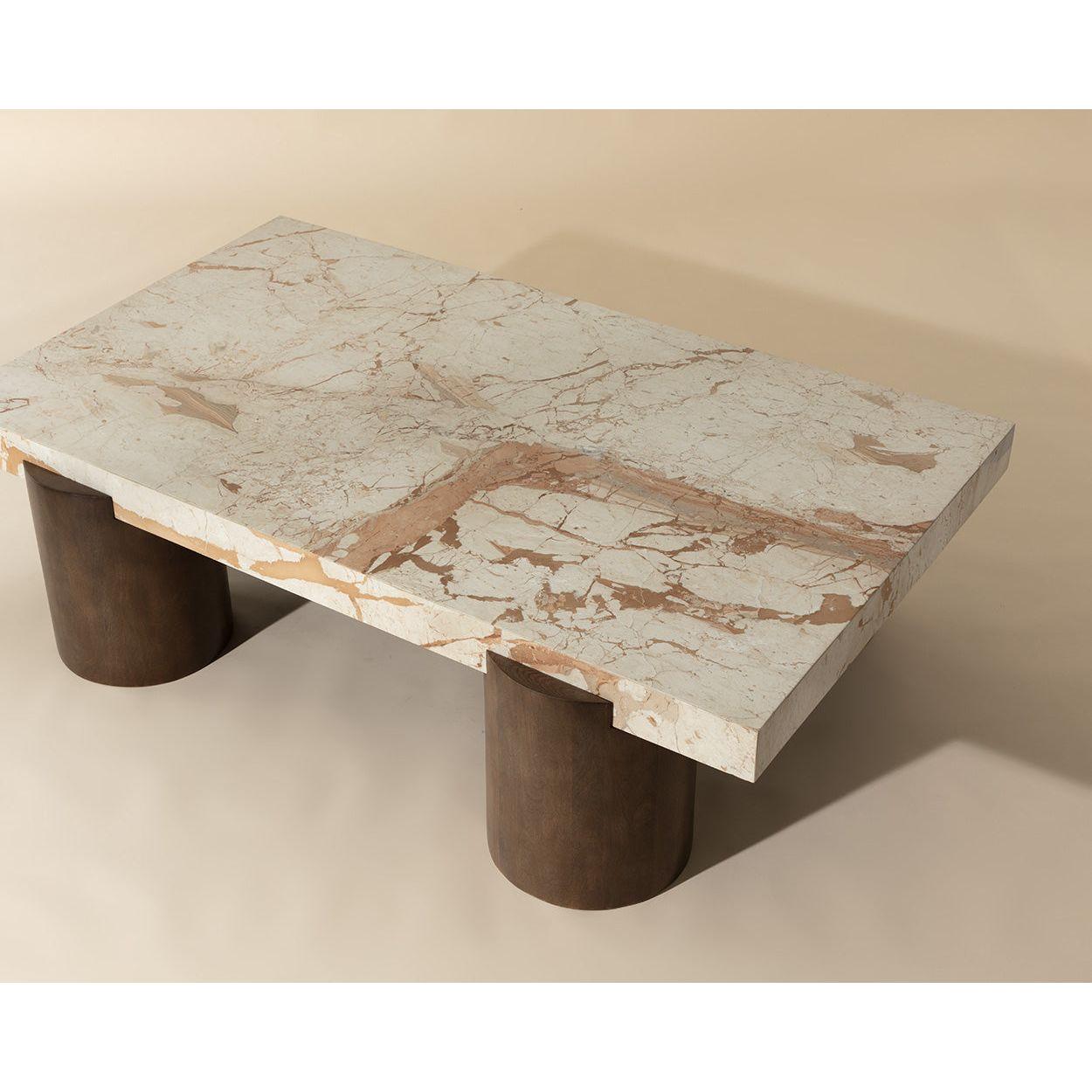 Modern Marble-Look & Metal Coffee Table with Round Top for Living Room
