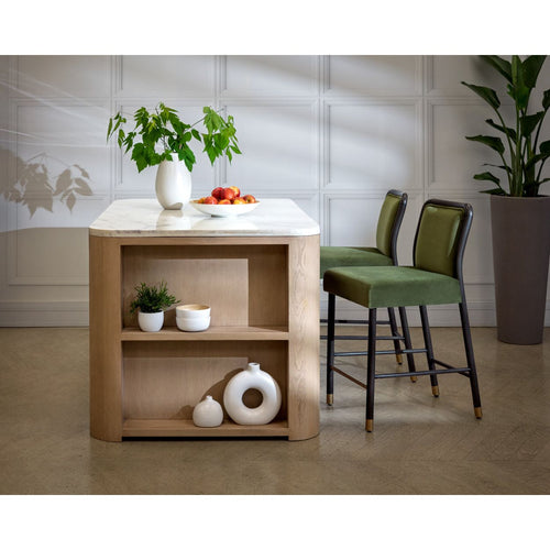 Tabouret de comptoir contemporain en tissu et cuir avec coussin pour salle à manger