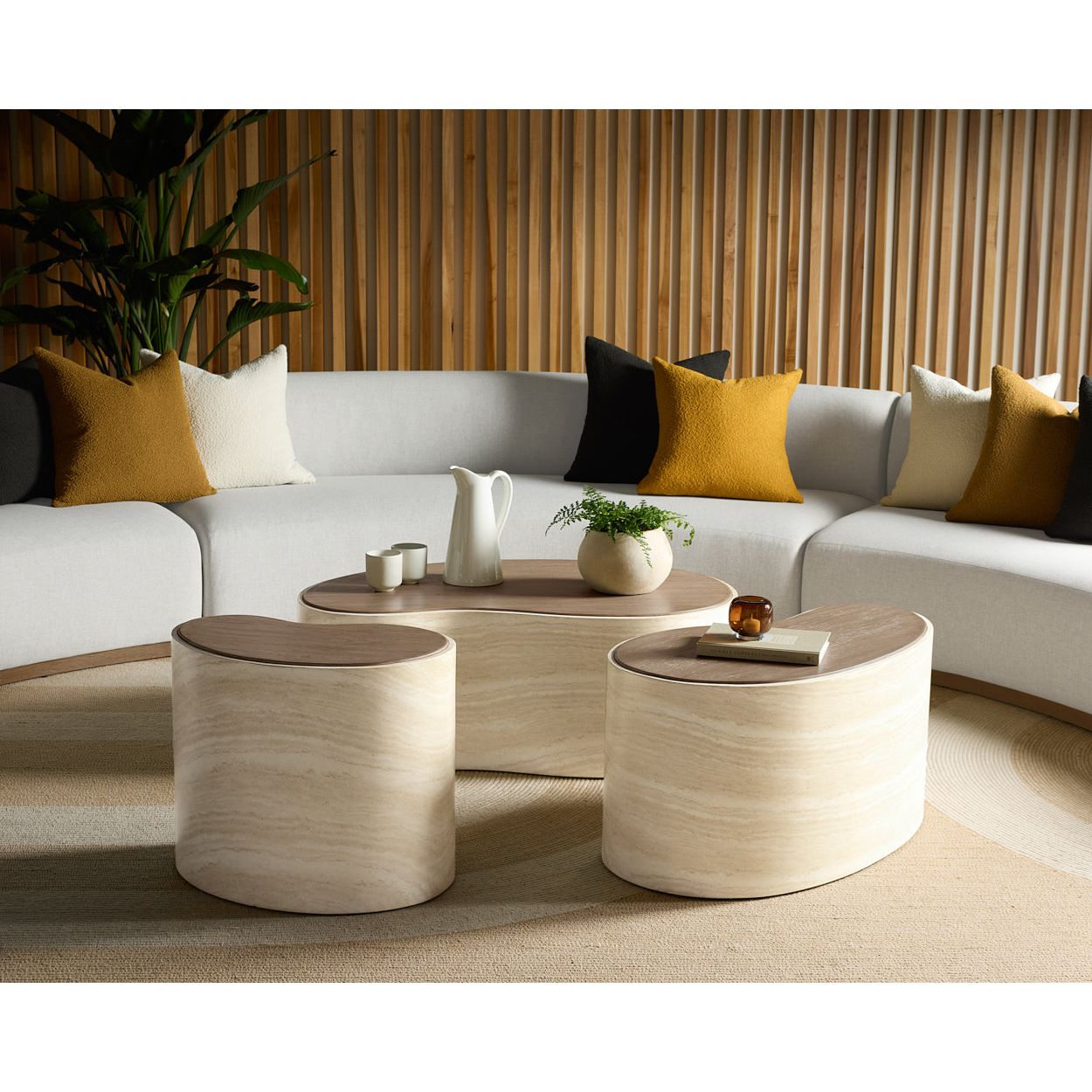 Japanese-Inspired Wood Coffee Table with Geometric Base - Medium for Living Room