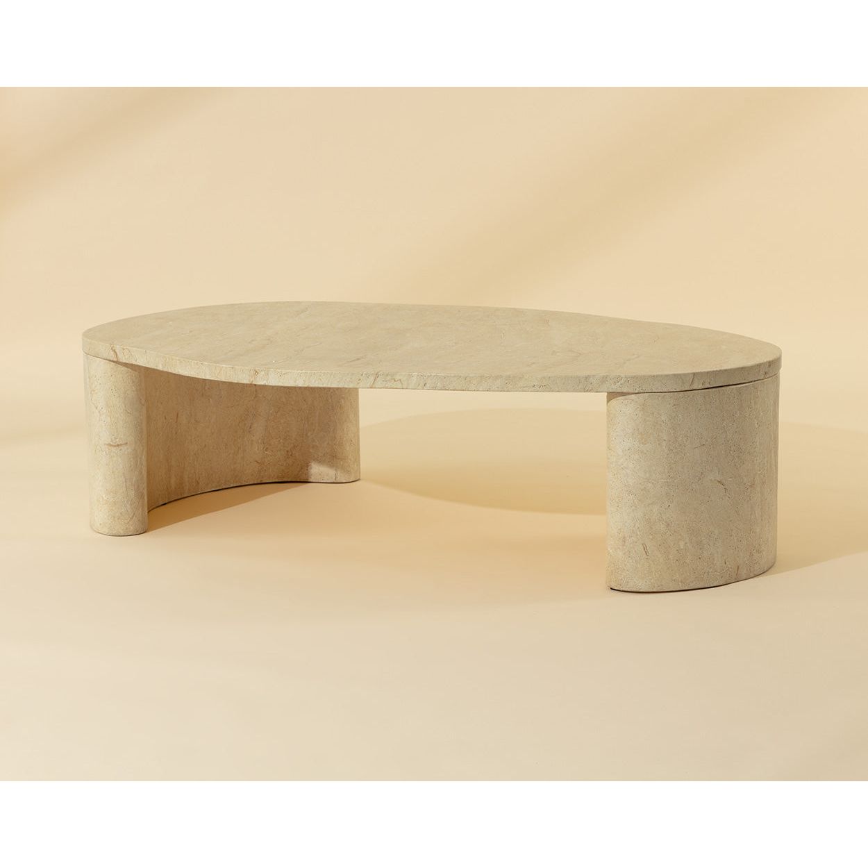 Contemporary Travertine-Look Top Coffee Table with Metal Base for Living Room