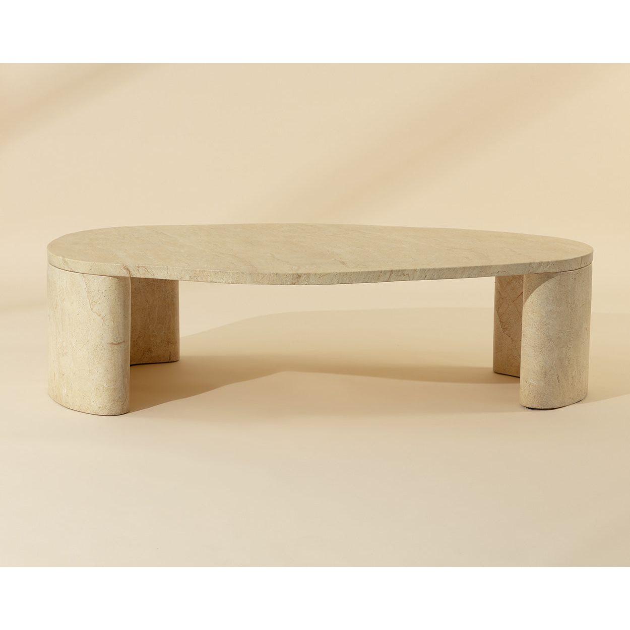 Contemporary Travertine-Look Top Coffee Table with Metal Base for Living Room