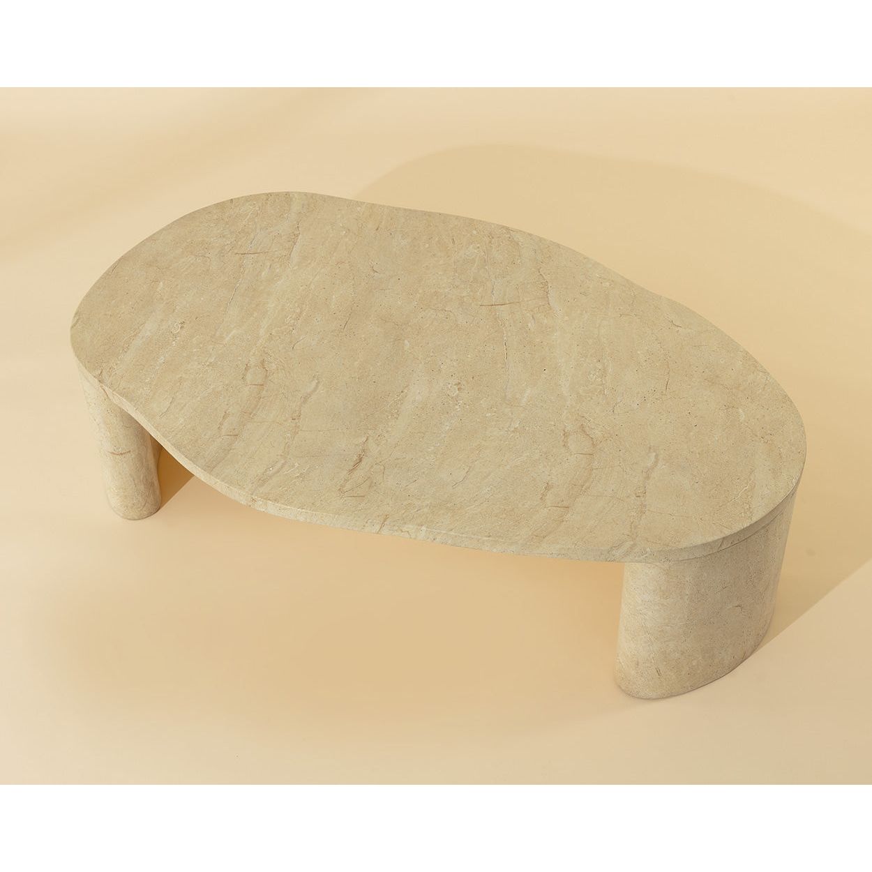 Contemporary Travertine-Look Top Coffee Table with Metal Base for Living Room